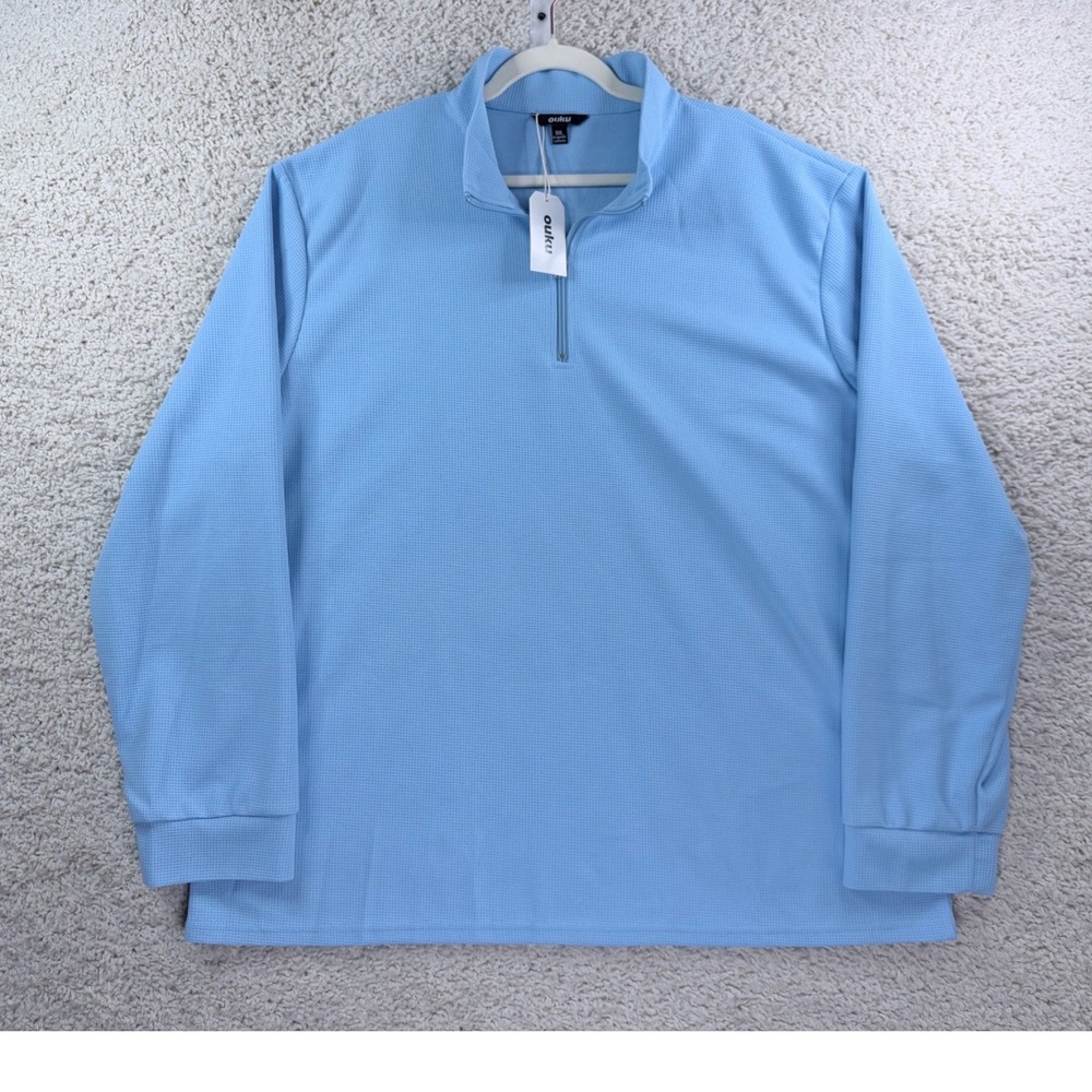 Ouku Quarter Zip Pullover Mens 3XL Blue New Waffle Knit Long Sleeve Mock Neck